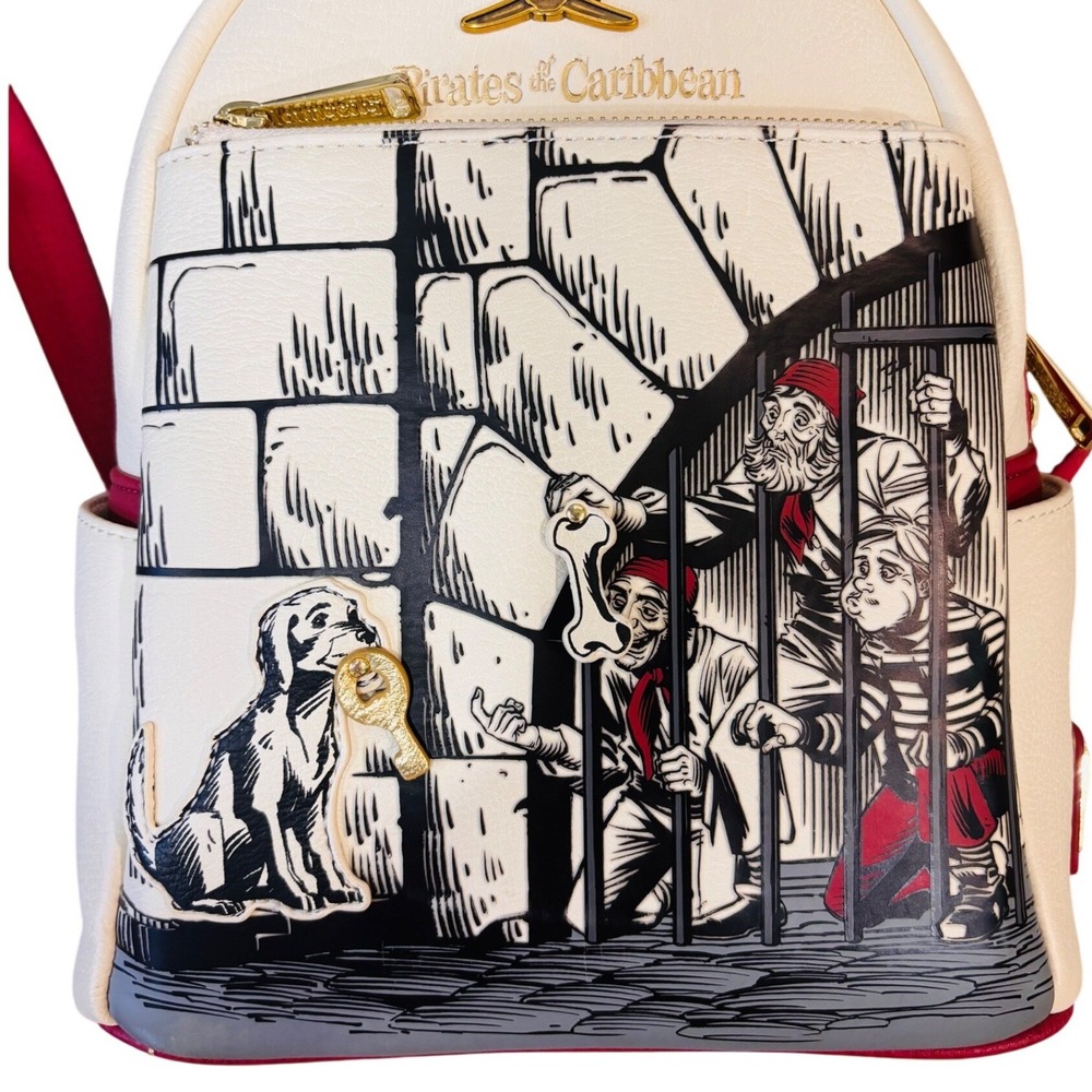 Disney Parks Loungefly Pirates of  Caribbean Jail Scene Mini Backpack Red White